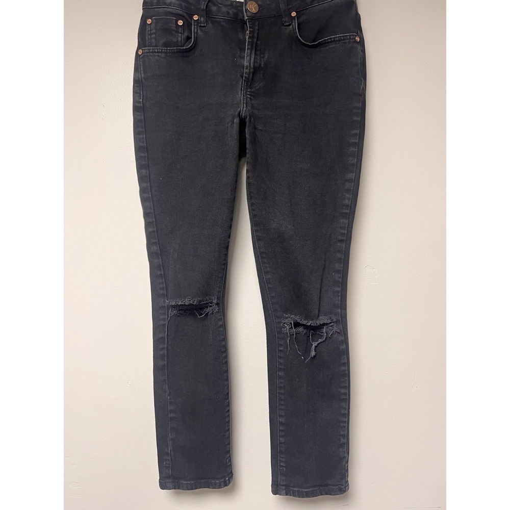One Teaspoon Skinny Jeans Women 28 Black Excellent Distressed‎ Ripped Knee Denim
